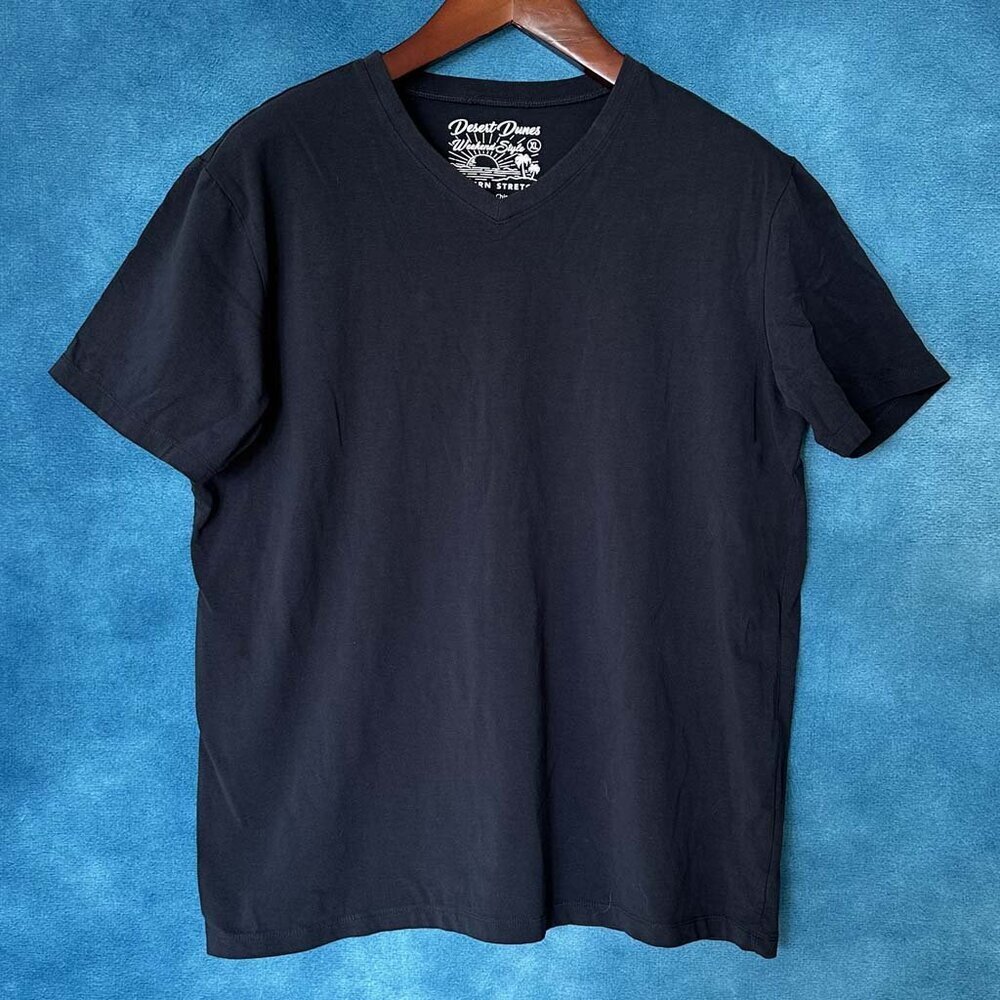 Black Stretch V-Neck Tee, XL